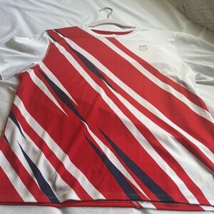 Men’s K-Swiss Red and White Striped T-Shirt in size Large !
